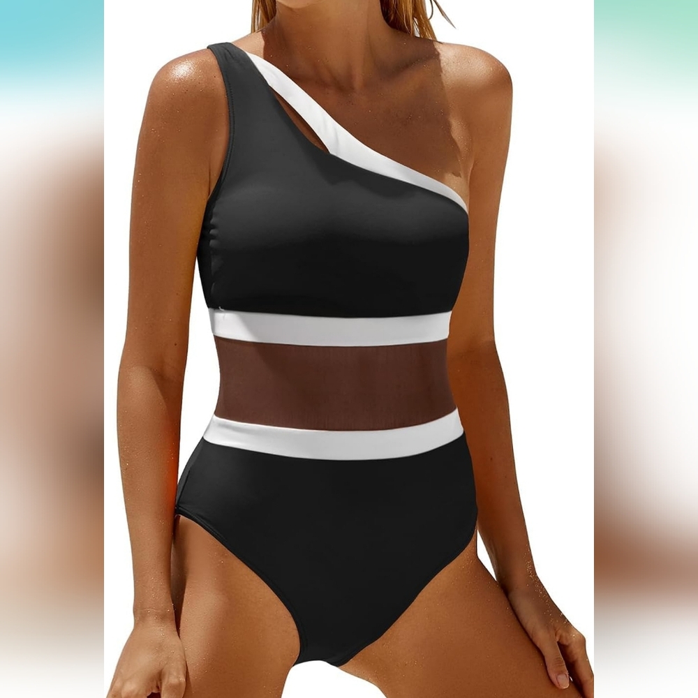 HOLIPICK PLUS SIZE Cut Out One Shoulder Swimsuit